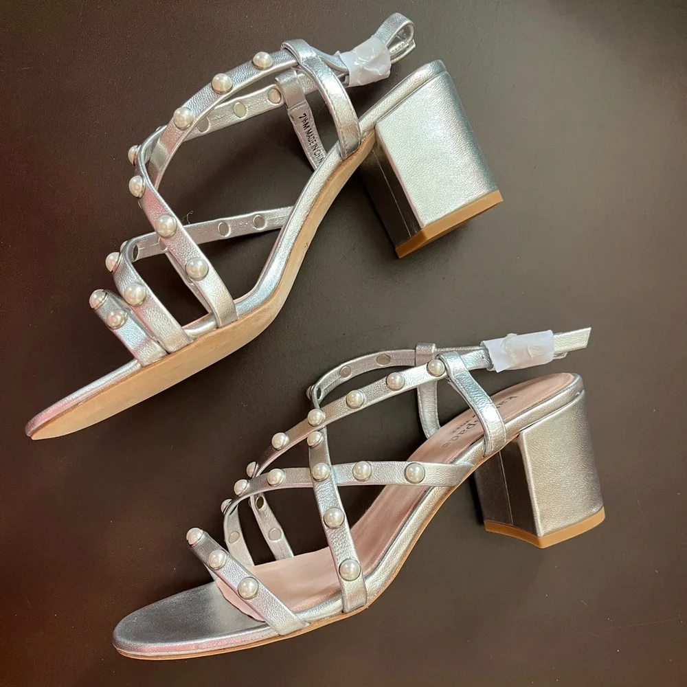 Kate Spade “Wynne” Silver Block Sandals